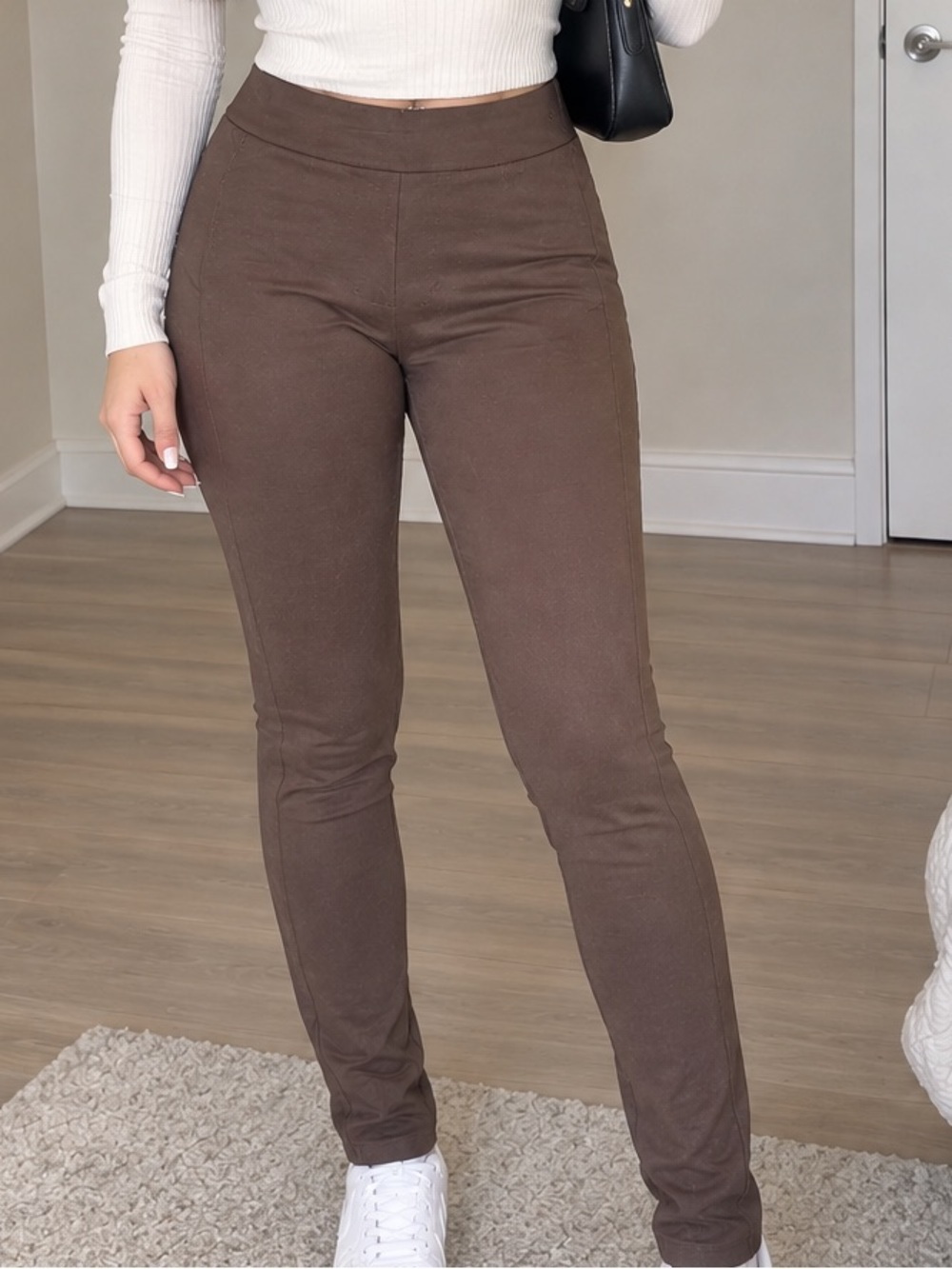 Express Slim High-Rise Ponte Pants in Brown